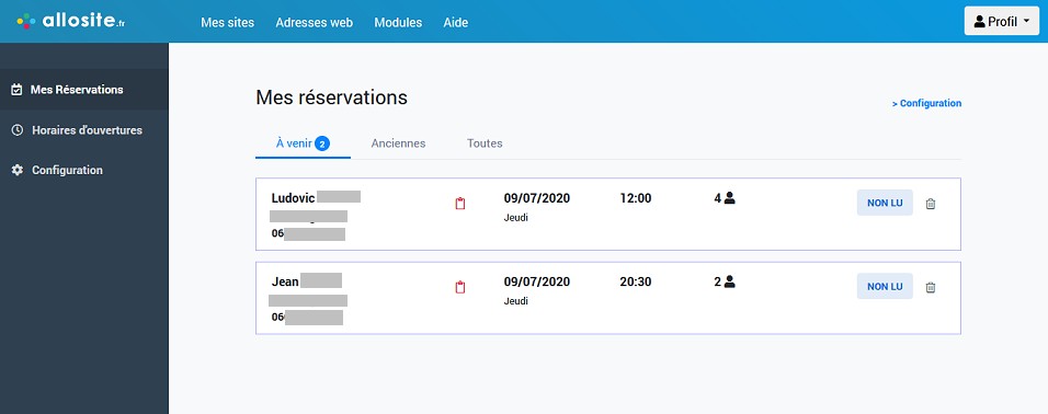 Réservation de tables en ligne